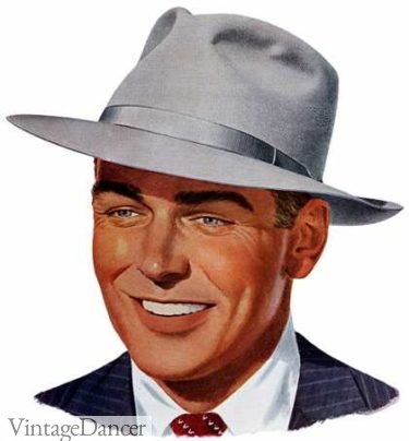1950s mens grey fedora hat 50s hat man