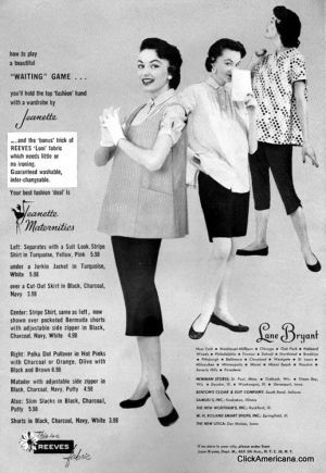 1950s Lane Bryant Maternity clothes- smock tops and pencil skirts or capri pants