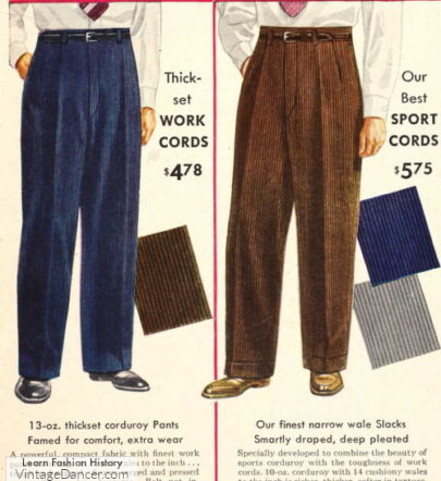1950s mens winter corduroy pants casual