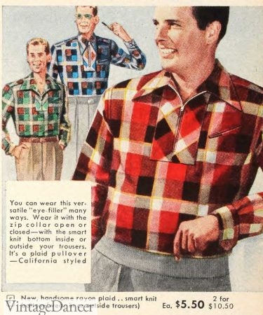 1950 mens plaid pullover banded bottom shirt