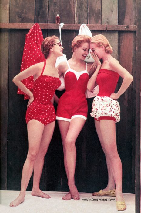 1950s 60s swimsuits red