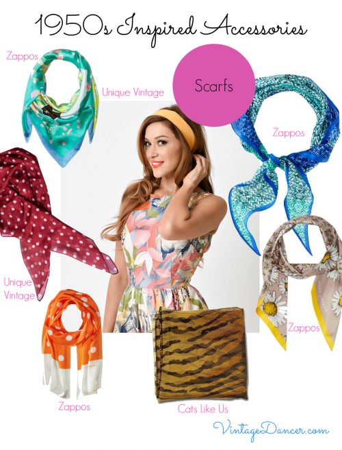 1950s hair scarves. Choose from a host of colors and patterns to accessorize your outfit with. VintageDancer.com/1950s