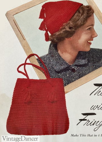 1950s knit tote bag and cap
