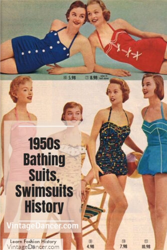 1950s bathing suits 1950s swimsuits 1950s swimwear history one piece swimsuits bikini two piece bathing suits women ad 1956