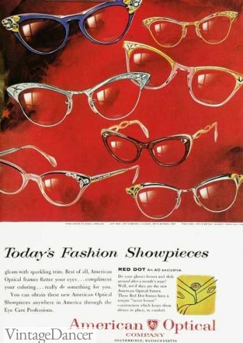 1950s cat eye glasses ad at VintageDancer