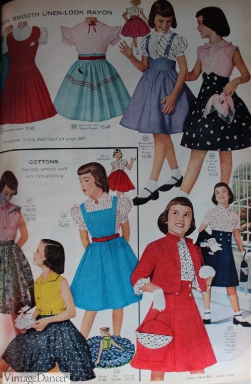 1950s girls clothing, dresses, jumpers