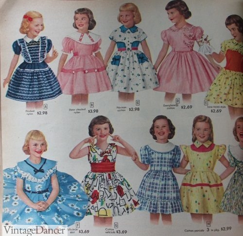 1950s girls dresses, clothing, fashion