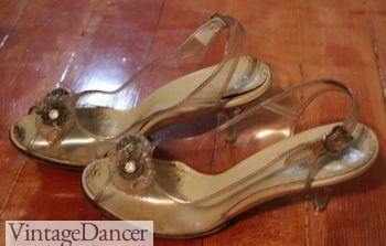 1950s clear plastic prom shoes (aged yellow now)