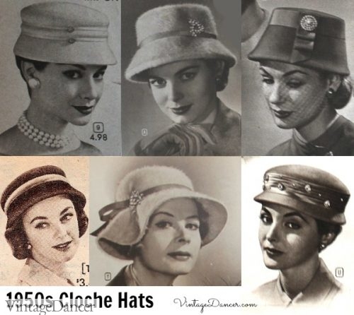 1950s Cloche Hats, bucket hats for women 50s fashion trends
