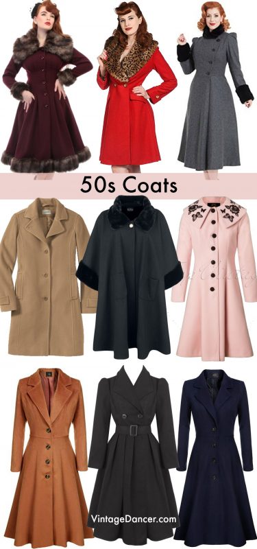 1950s coats, pin up coats, vintage swing coats, winter coats and outerwear at vintagedancer.com