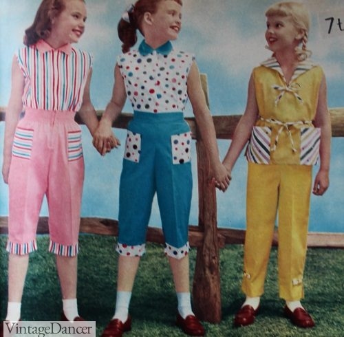 1950s play clothes, girls capri, blouse sets