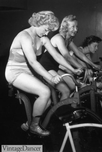 1950s cycling in swimsuits 50s workout clothes