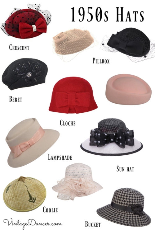 1950s hats, 50s hats, pinup hats, vintage hats, tea hats, fascinator hats, sun hats at VintageDancer
