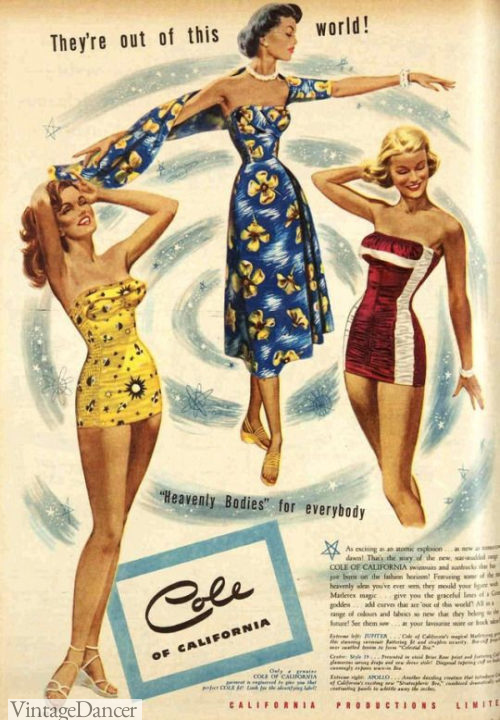 1950s Tiki tropical theme swimsuits and coverup