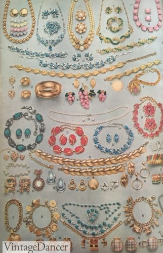 1958 Jewelry- Evening jewelry up top, day to day gold sets at the bottom