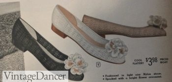 1950s summer flats with lace weave and flower cluster