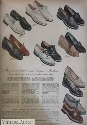 1950s casual flats, loafers, oxfords shoes