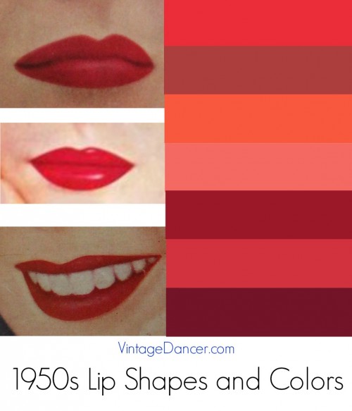 1950s Lipstick colors and lip shapes. 