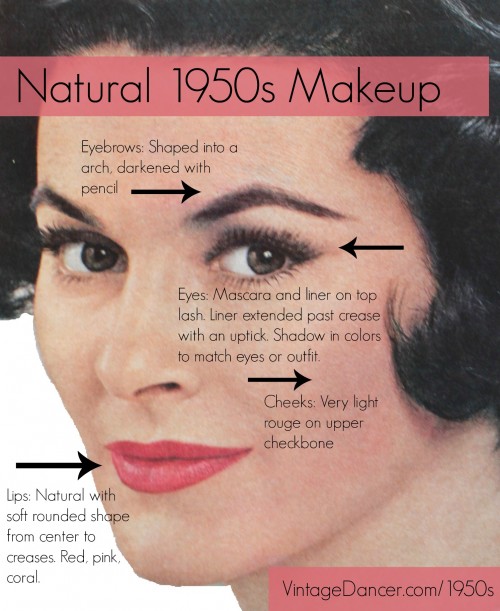 Authentic and natural 1950s makeup guide. How to create a vintage makeup look worn by real women in the 1950s. vintagedancer.com/1950s/1950s-makeup/