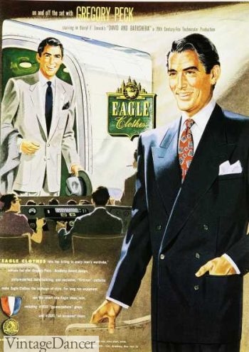 1950s mens summer suit fashions by Eagle Clothes featuring Gregory Peck