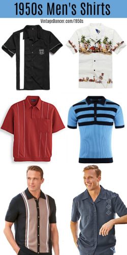 1950s men's shirts, bowling shirt, polo shirt, Rockabilly shirts, Hawaiian shirts and pollover shirt jackets at VintageDancer.com
