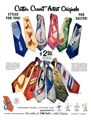 1950s mens neckties. Vintage Tie history at VintageDancer.com