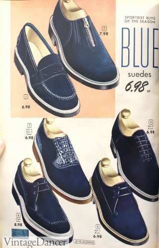 1950s mens blue suede shoes loafers oxfords 