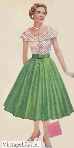 1957 swing skirt and polka dot portrait collar top, plus size Lane Bryant