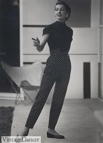 1950s polka dot pants with a V notch waisband