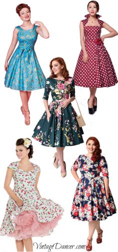 1950s pinup dresses. Polka dots, florals, cherry prints and more!