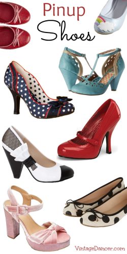 Pin up Shoes! Retro Vintage style pinups heels, pumps, flats, wedges, platforms, and polka dots. Shop VintageDancer.com