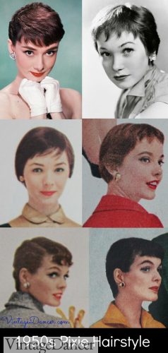 1950s pixie haircut hairstyle. Audrey Hepburn, Shirley McClain. Butch haircut on lower row. 