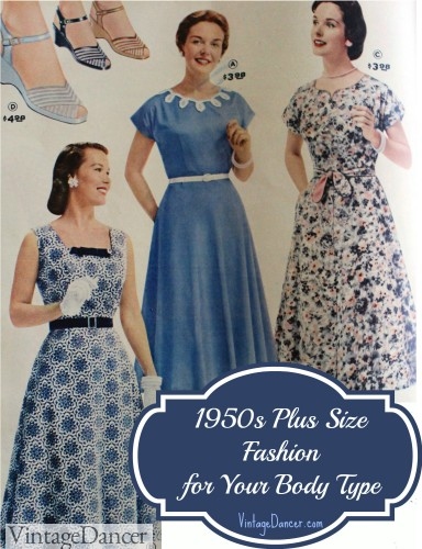 1950s plus size fashion and clothing for your body type. Learn the history of 1950s plus size fashions and tips for creating a fabulous authentic fifties style. VintageDancer.com/1950s