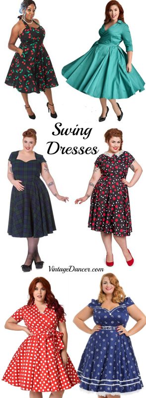 Plus size swing dresses in the 40s and 50s styles at VintageDancer.conm