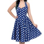 1950s polka dot dress blue white