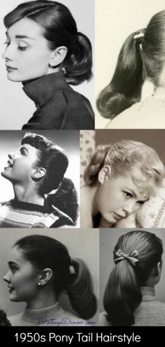 1950s pony tail hairstyle, horse tail 50s hair history at vintagedancer