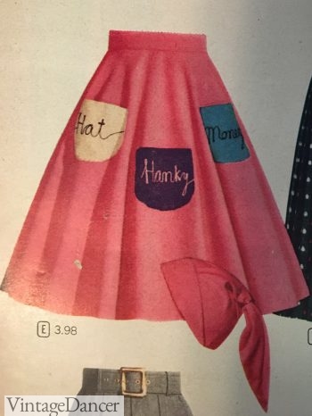 1950s girls felt pocket poodle skirt - "Hat, Hanky, Money."