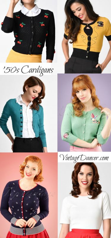 1950s sweaters, cardigans, twin set tops for pinup and rockabilly fashion at VintageDancer