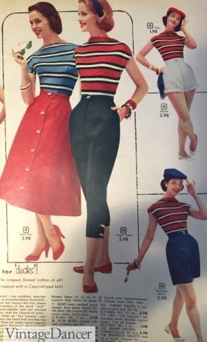 1950s red, white blue casual outfits. . Click to see more.
