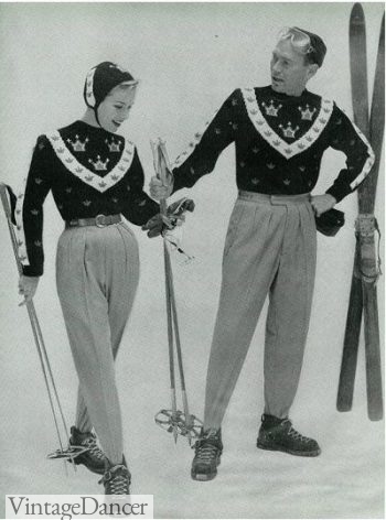 1950s matching ski sweaters and pants