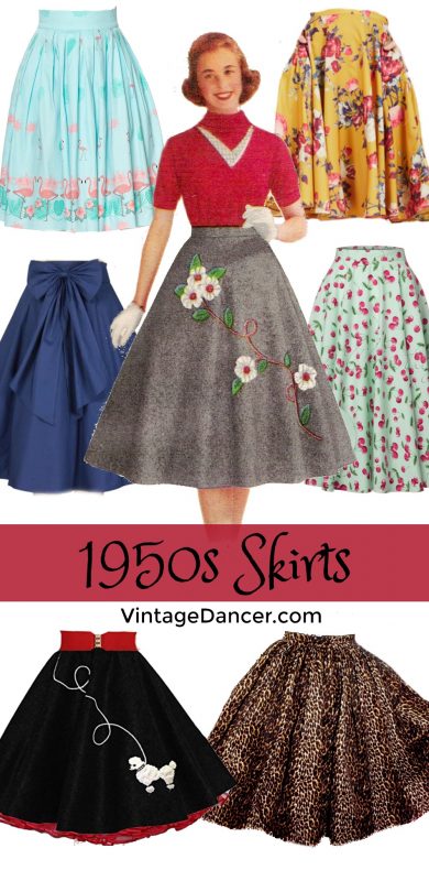 Pin this! 1950s Skirts, swing skirts, circle skirts, poodle skirts for sale. VintageDancer.com/1950s