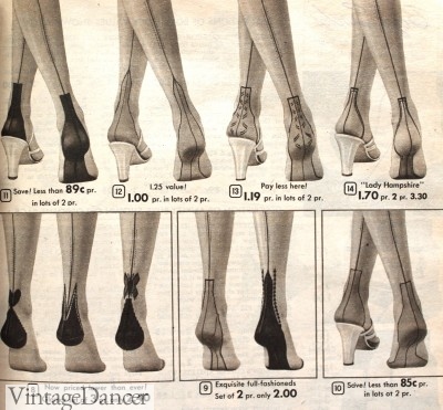 40's 50's Seamer Retro Seamed Line Cuban Heel Stockings Black Red Nude M or L 