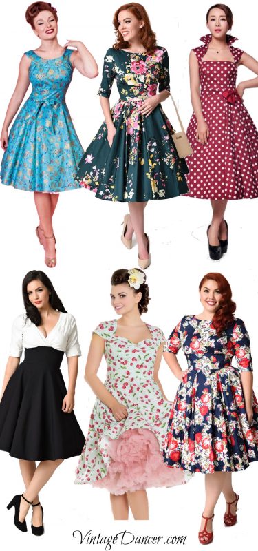  1950s Swing Dresses, pinup dresses, rockabilly dresses. Shop these and more at VintageDancer