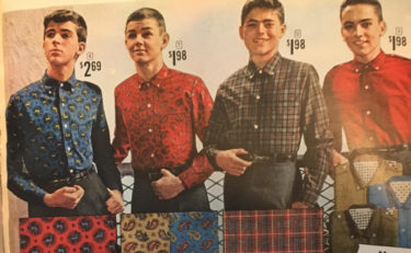 1959 button down shirts - paisley, plaid patterns with contrasting white buttons