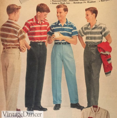 1950s Teen Boy 1959 Twill Pants Stripe Shirts 375x377 