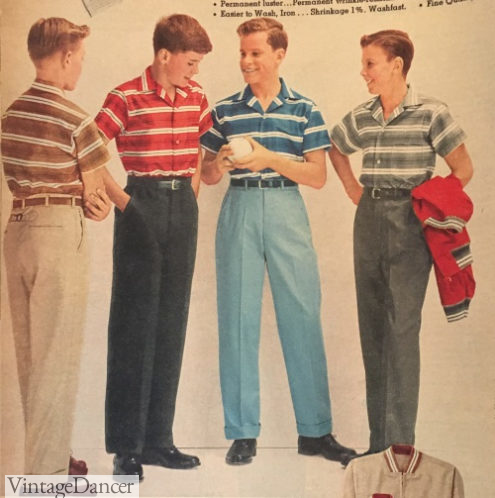 1950s Teen Boy 1959 Twill Pants Stripe Shirts 495x498 