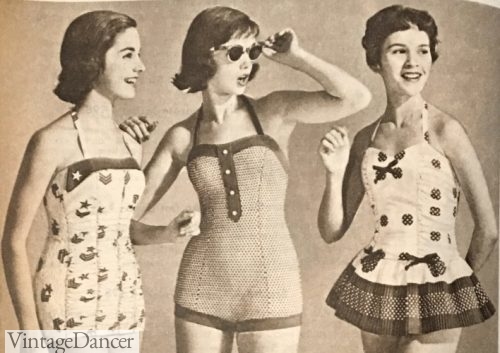 1950s Swimsuits for teens - Ballerina swim dress on the right