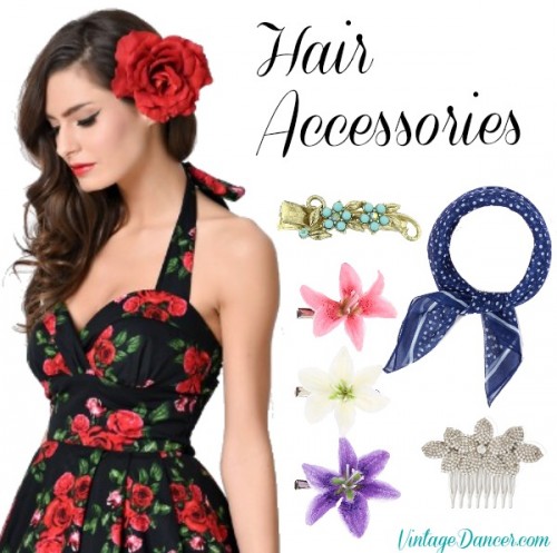 Vintage Hair Accessories: Combs, Headbands, Flowers, Scarf, Wigs