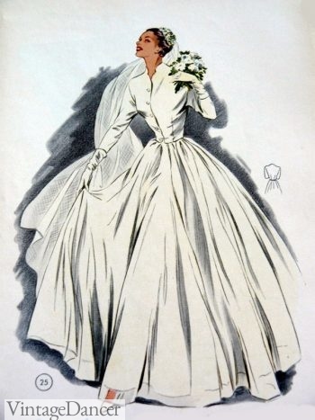 1950s Elegant long sleeve full wedding gown