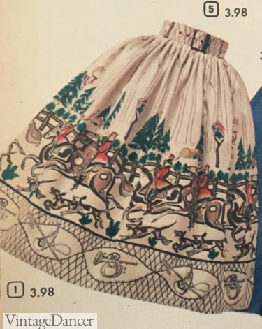 1950s western skirt border print swing skirt